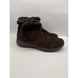 Skechers On The Go Bundle Up Brown Suede Ankle Boots Women Size 10